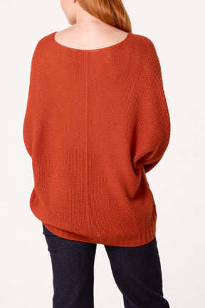 V-Neck Textured Batwing Jumper