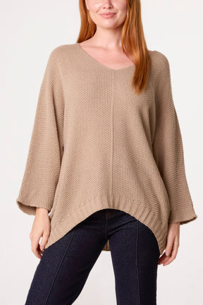V-Neck Textured Batwing Jumper
