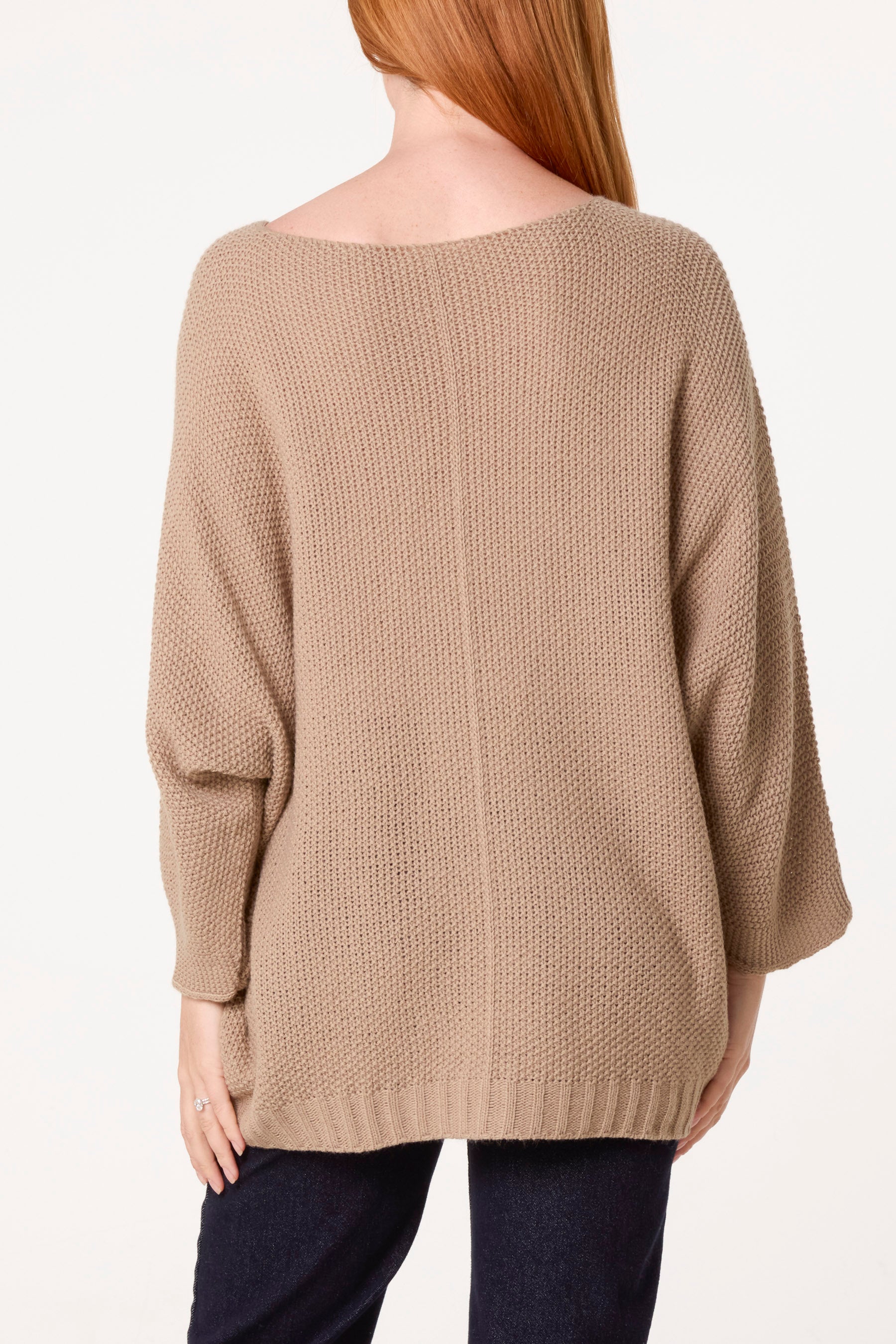 V-Neck Textured Batwing Jumper