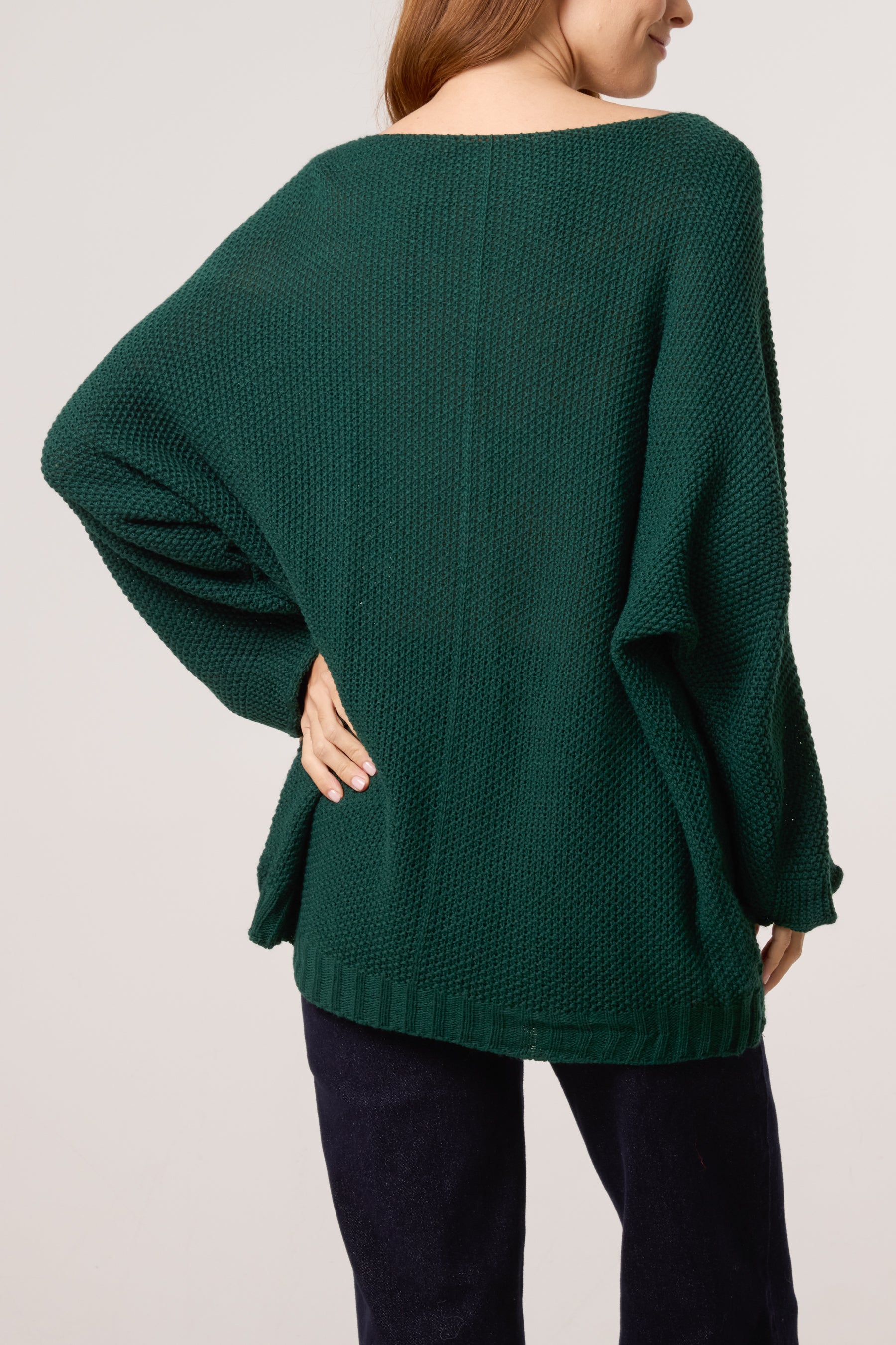V-Neck Textured Batwing Jumper