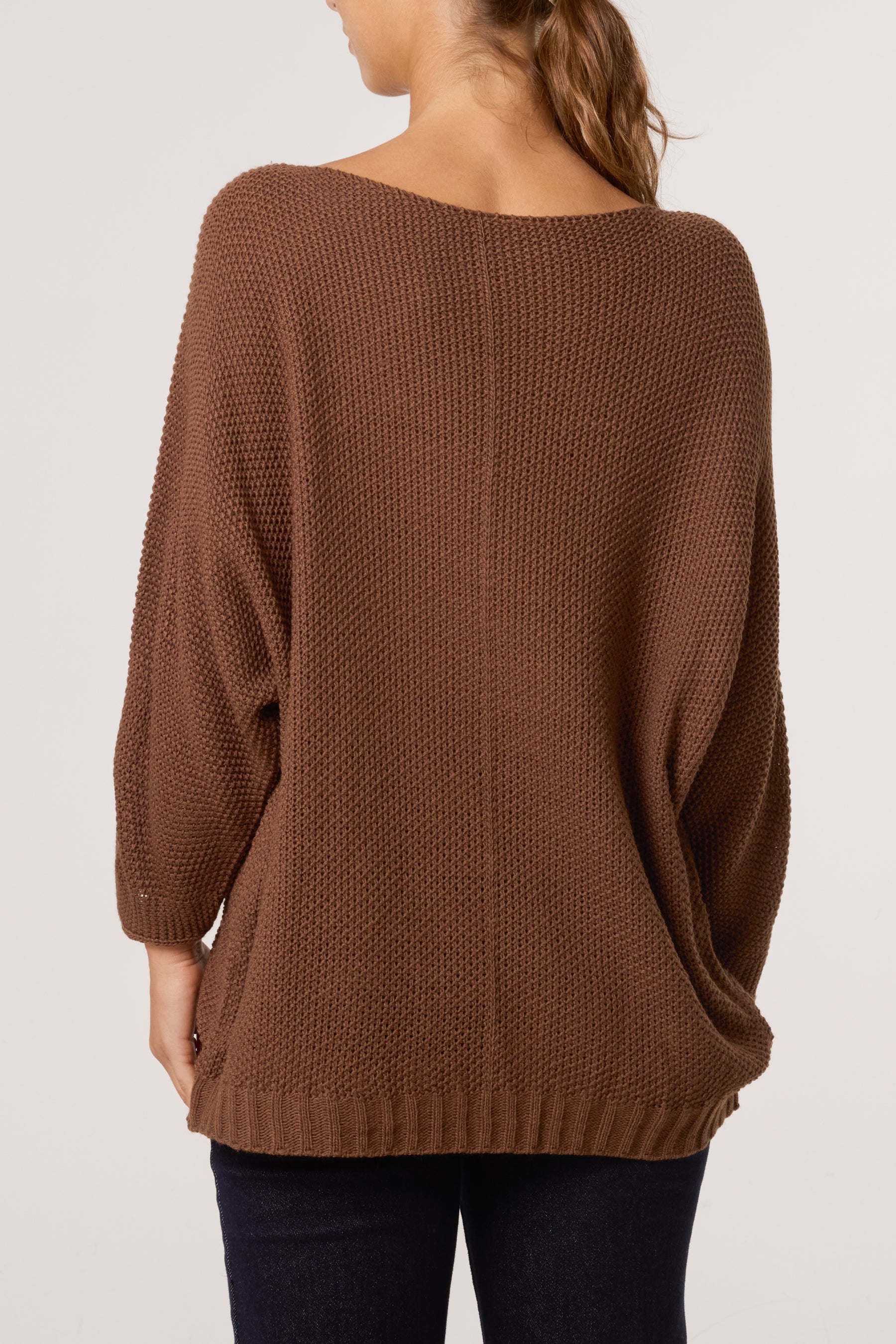 V-Neck Textured Batwing Jumper