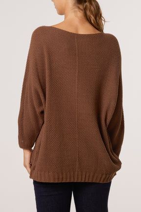 V-Neck Textured Batwing Jumper