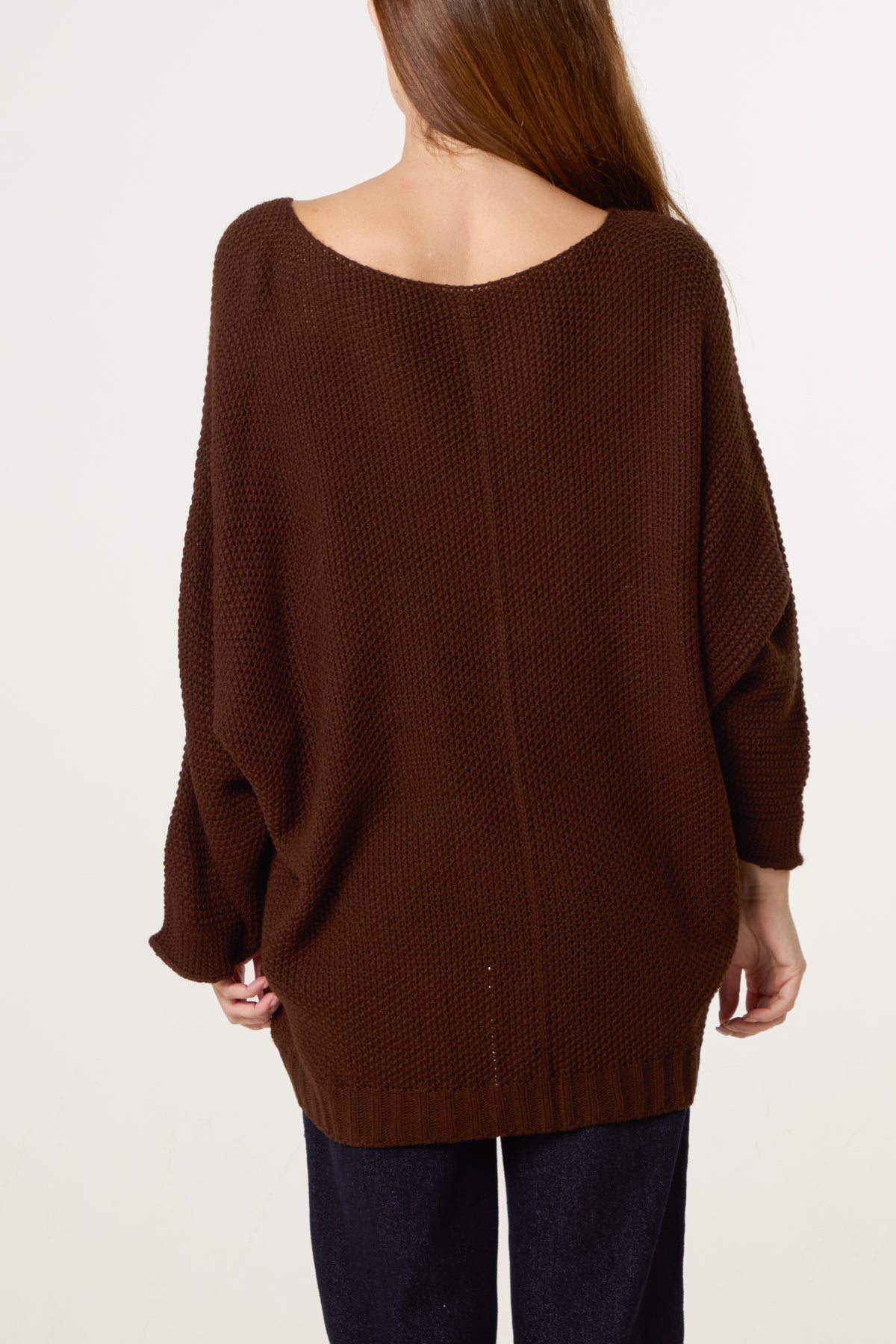 V-Neck Textured Batwing Jumper