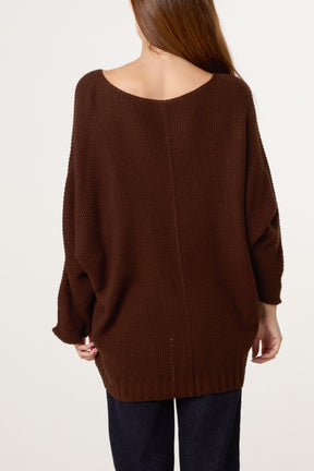 V-Neck Textured Batwing Jumper