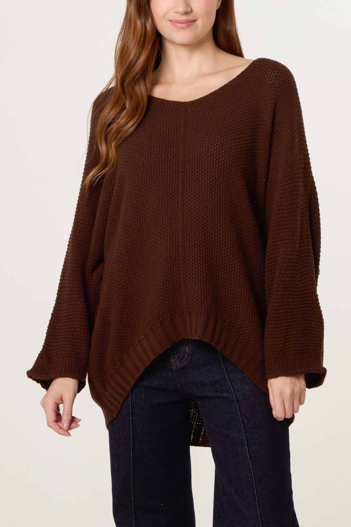 V-Neck Textured Batwing Jumper