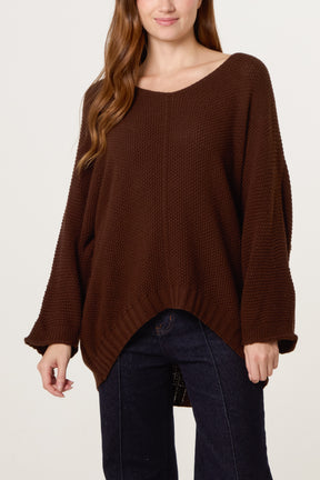 V-Neck Textured Batwing Jumper