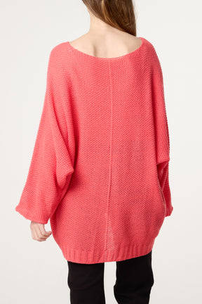 V-Neck Textured Batwing Jumper
