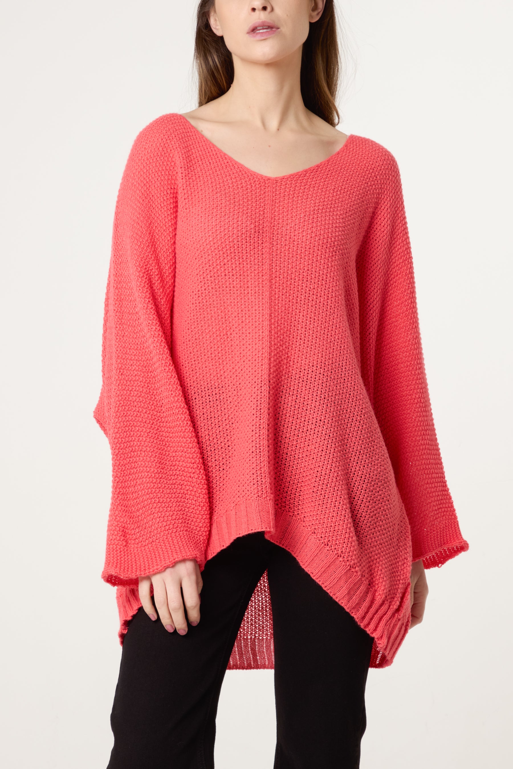 V-Neck Textured Batwing Jumper