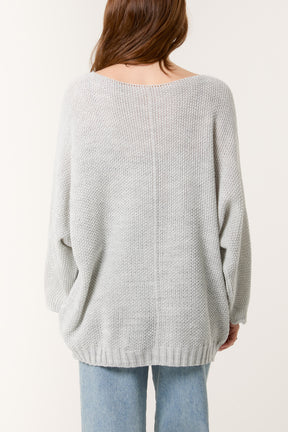 V-Neck Textured Batwing Jumper