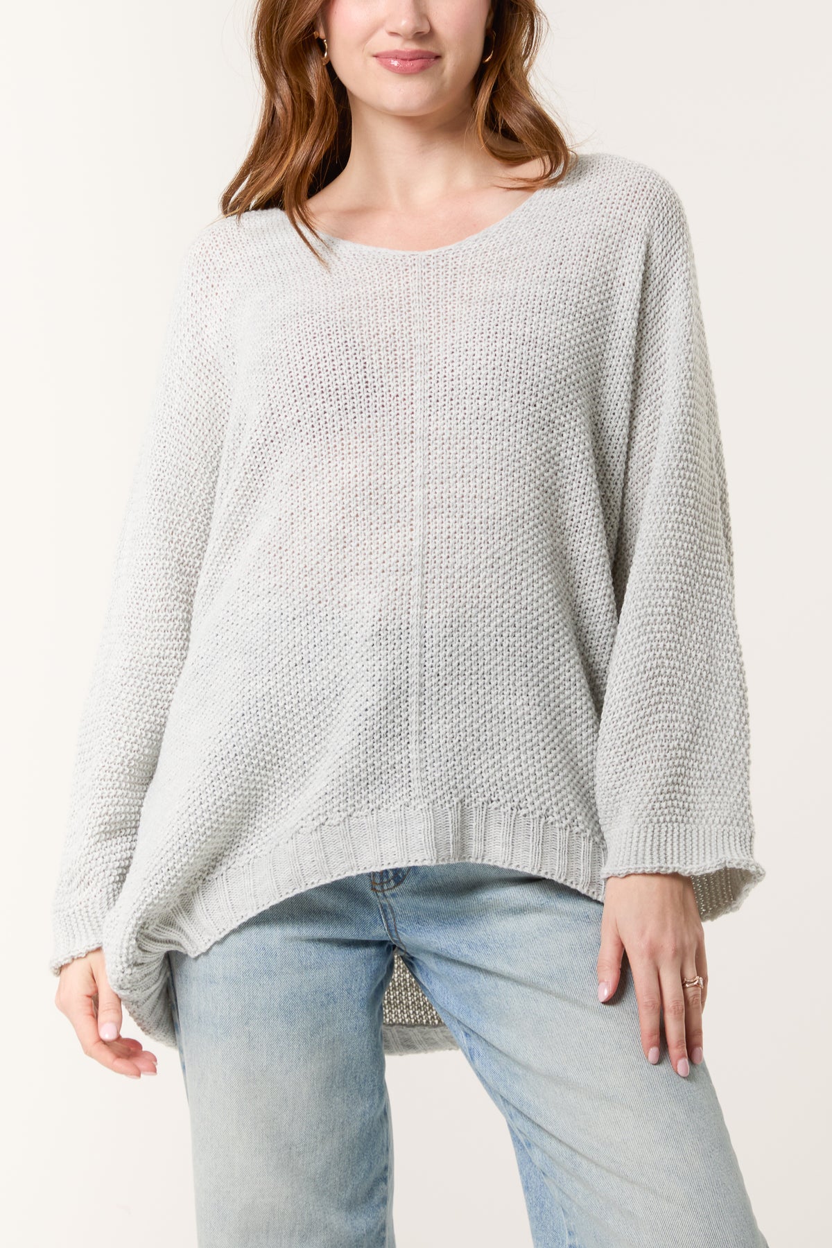 V-Neck Textured Batwing Jumper