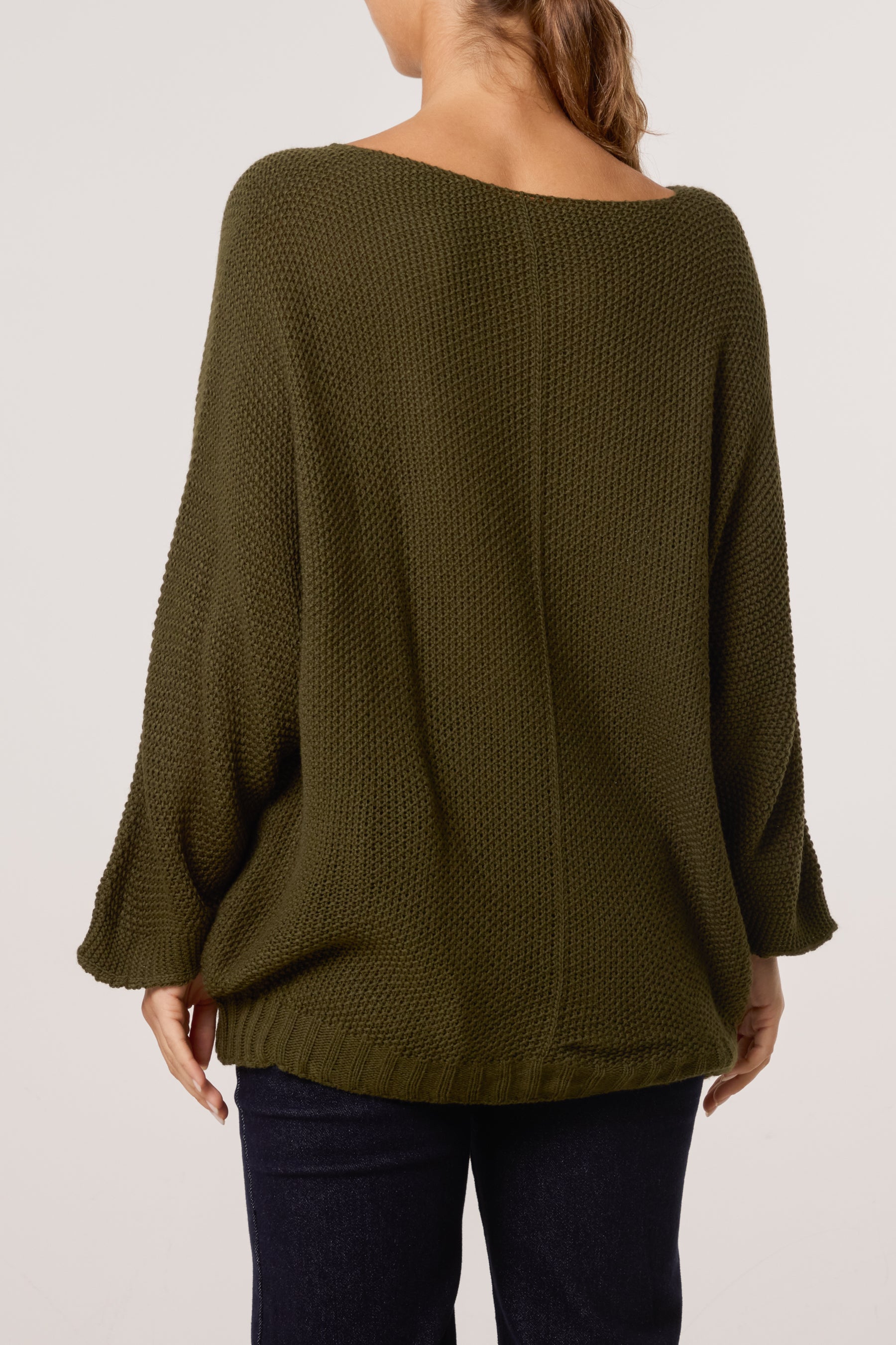 V-Neck Textured Batwing Jumper