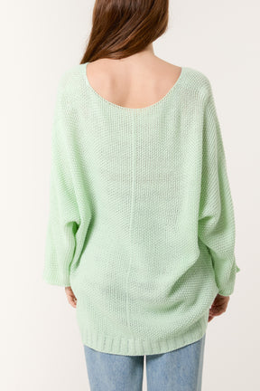 V-Neck Textured Batwing Jumper