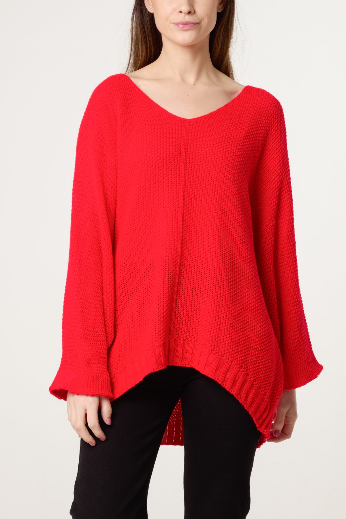V-Neck Textured Batwing Jumper