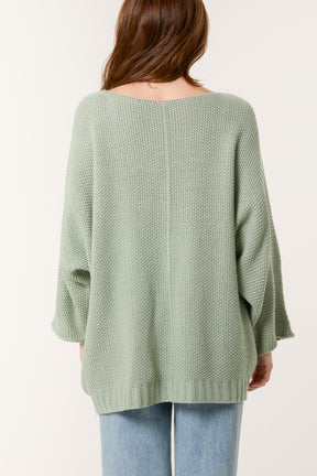 V-Neck Textured Batwing Jumper