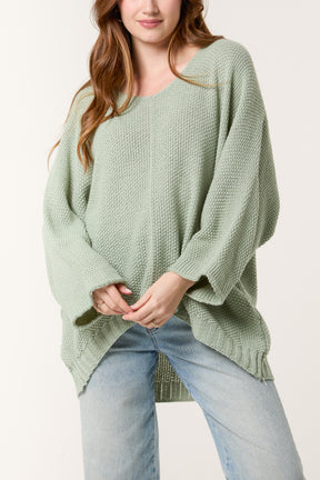 V-Neck Textured Batwing Jumper