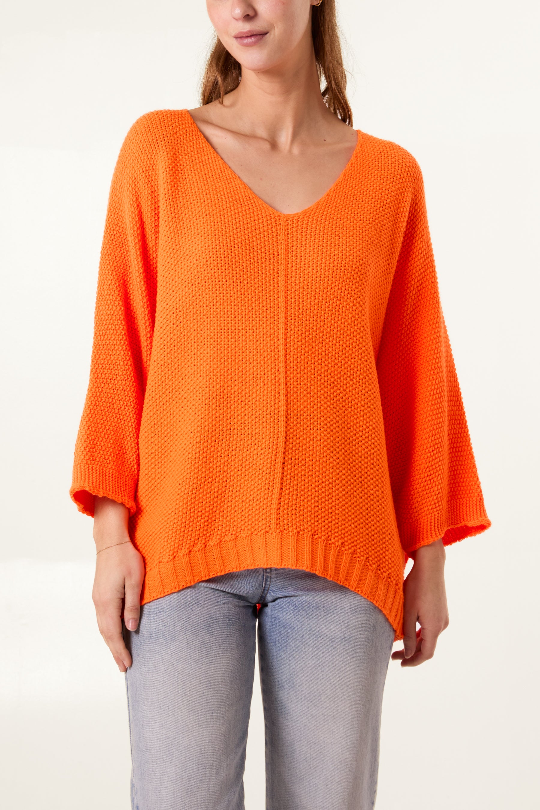 V-Neck Textured Batwing Jumper