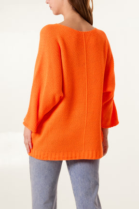 V-Neck Textured Batwing Jumper