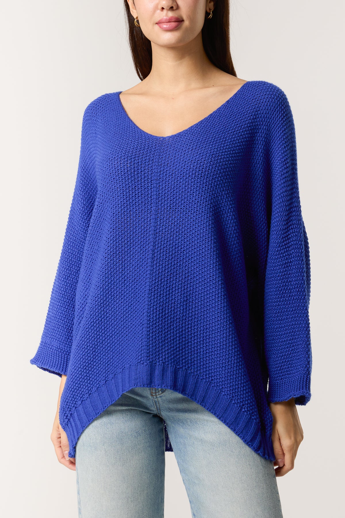 V-Neck Textured Batwing Jumper