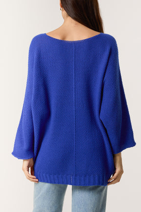 V-Neck Textured Batwing Jumper