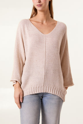 V-Neck Textured Batwing Jumper