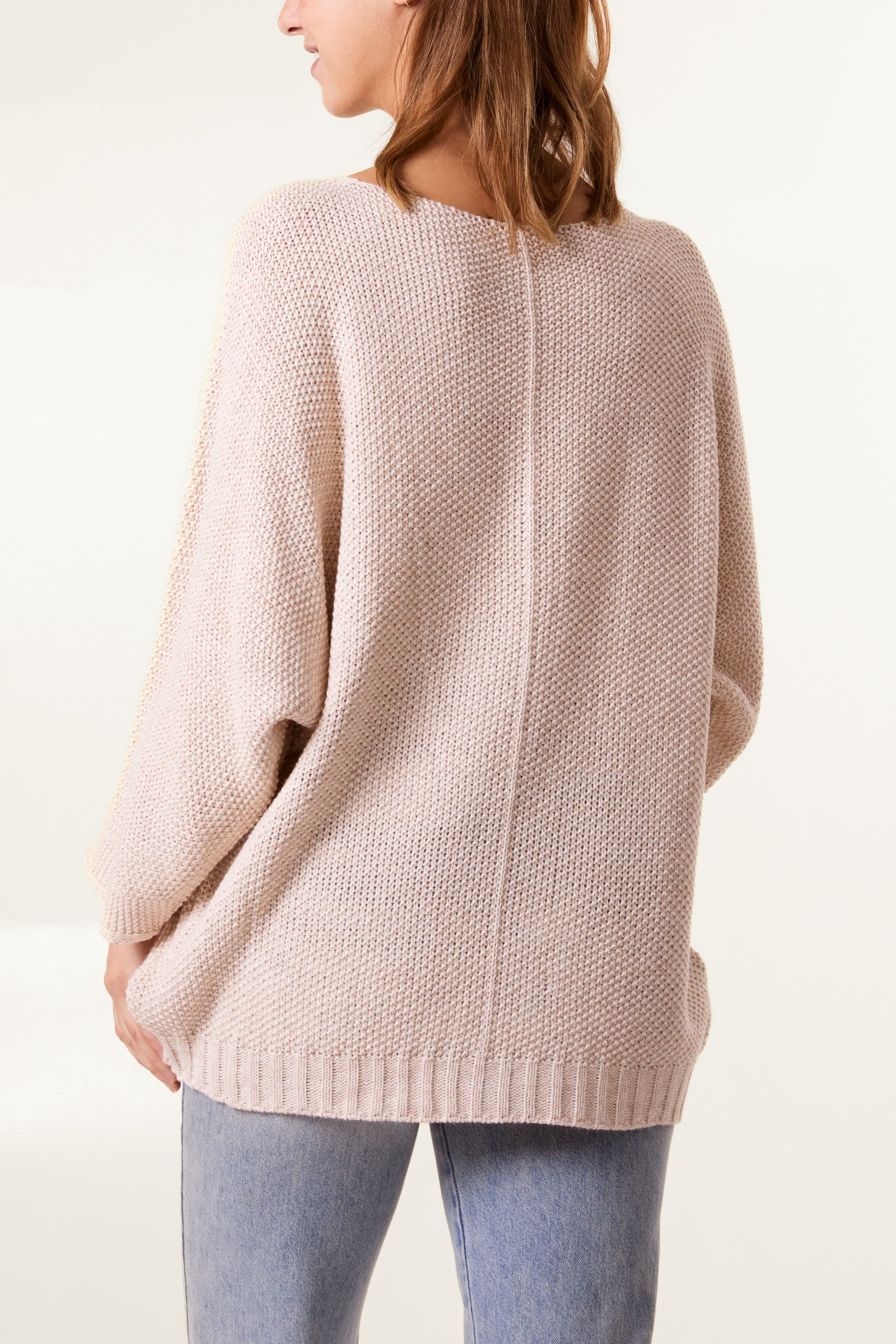 V-Neck Textured Batwing Jumper