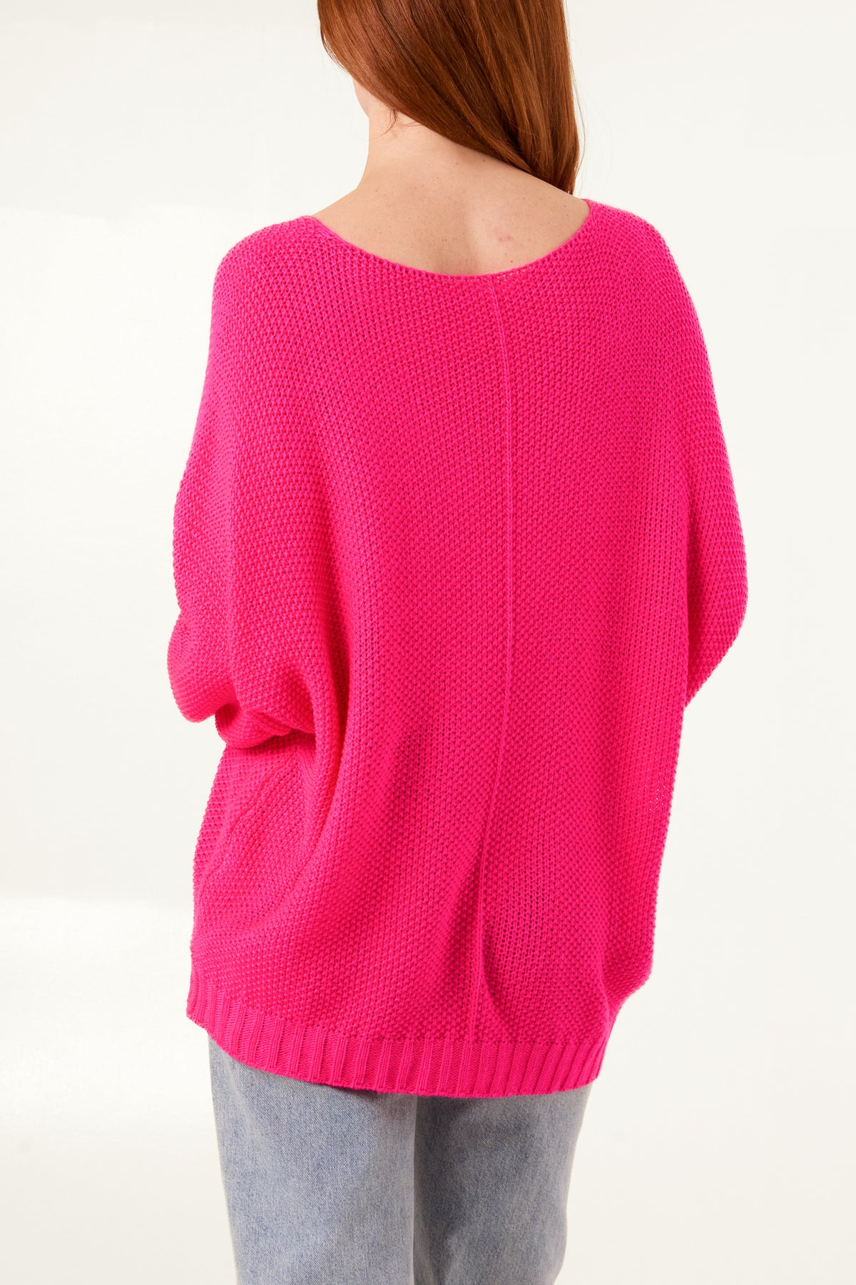 V-Neck Textured Batwing Jumper