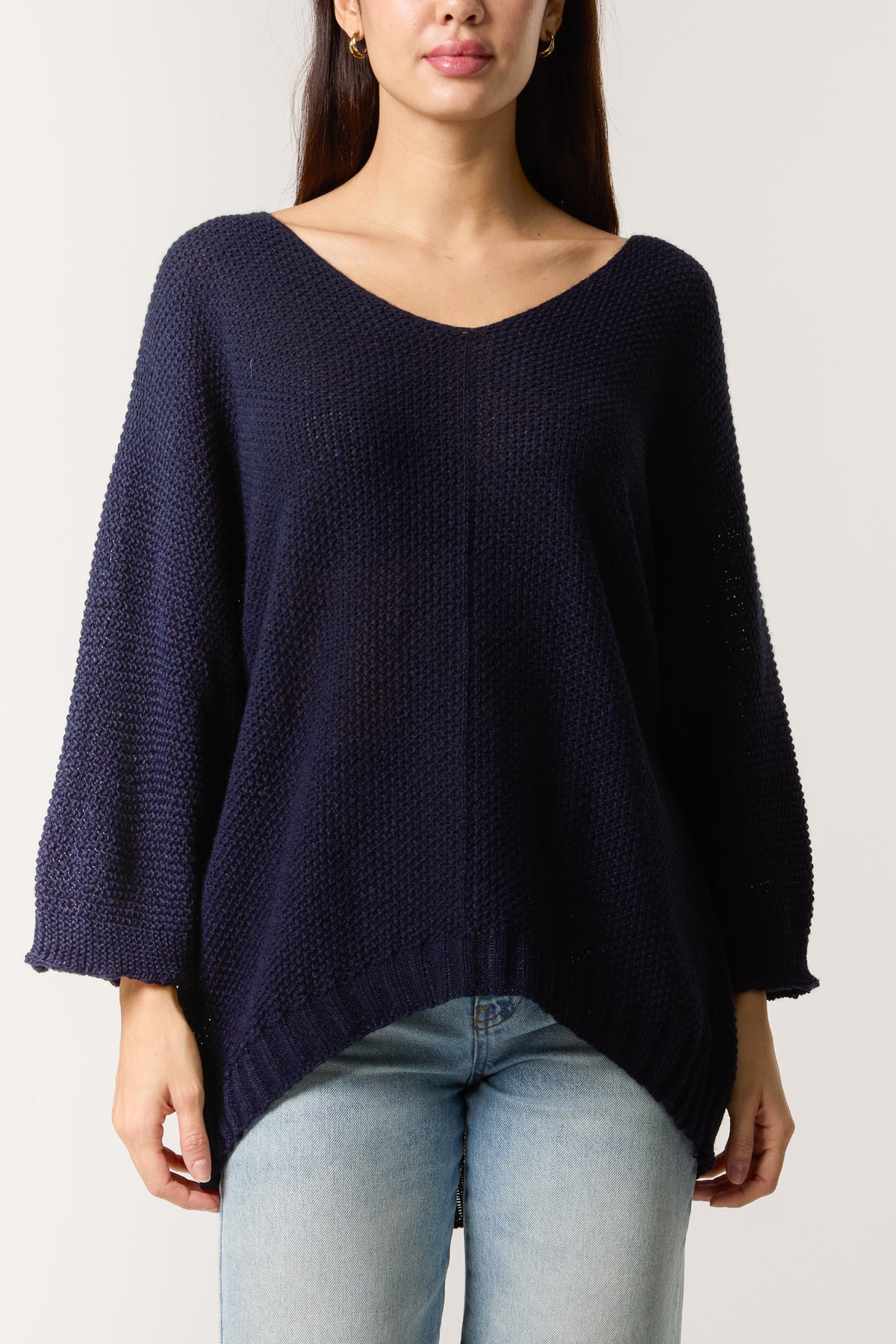 V-Neck Textured Batwing Jumper