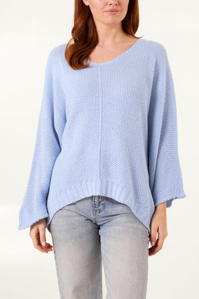 V-Neck Textured Batwing Jumper