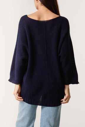 V-Neck Textured Batwing Jumper