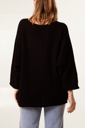 V-Neck Textured Batwing Jumper