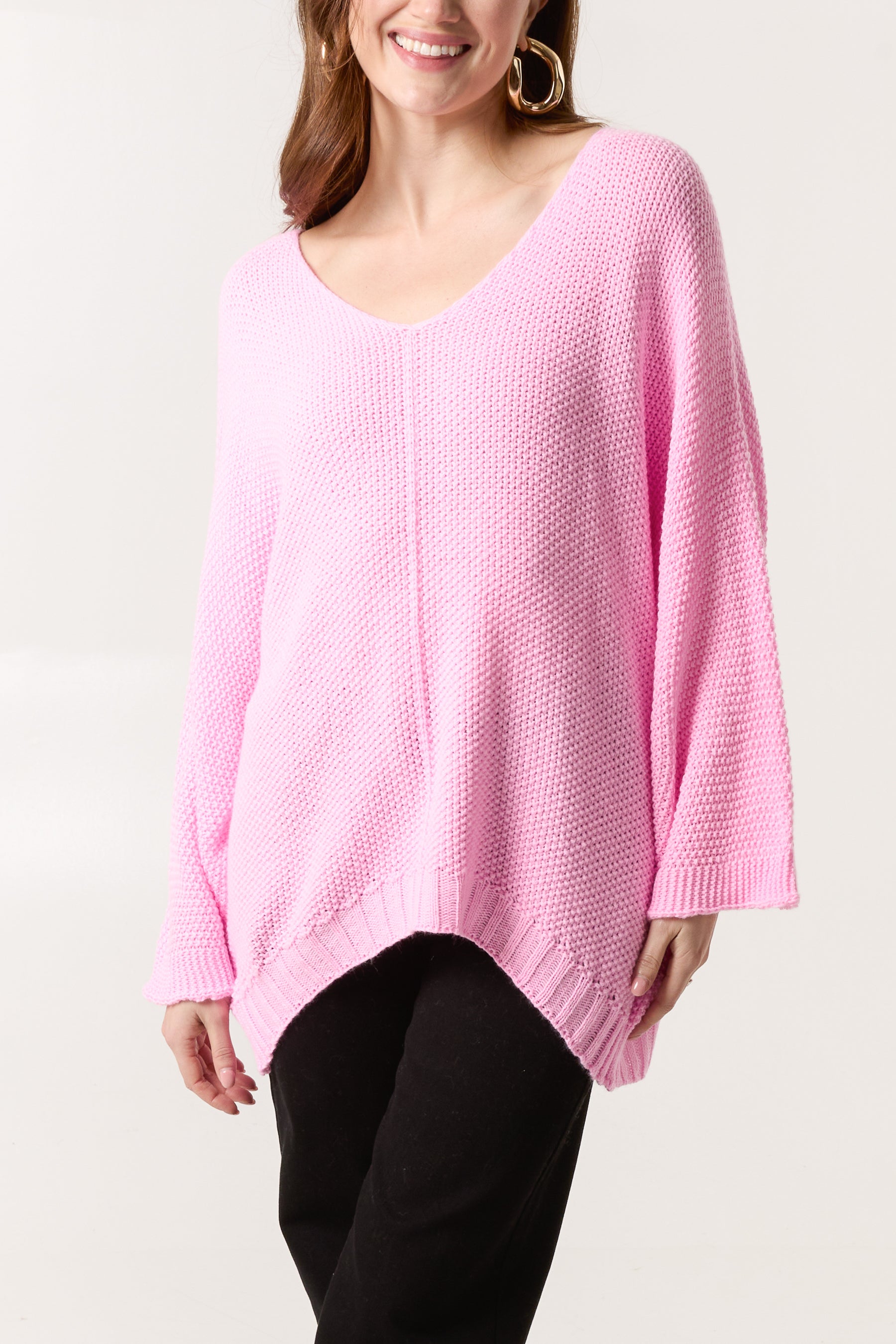 V-Neck Textured Batwing Jumper