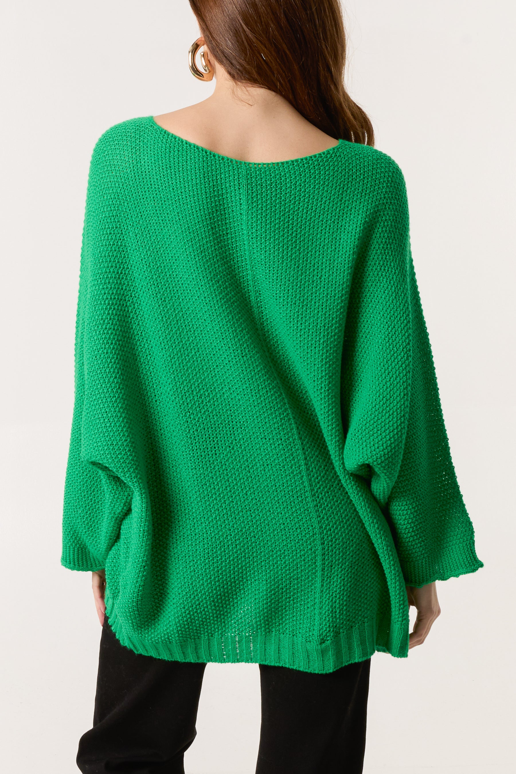 V-Neck Textured Batwing Jumper