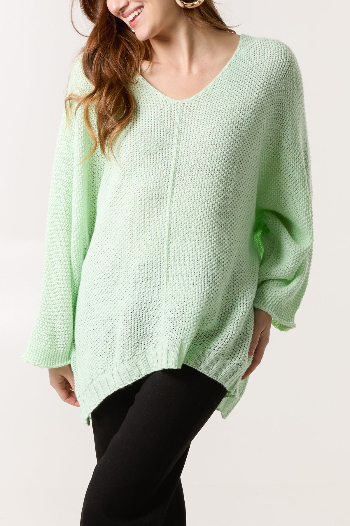 V-Neck Textured Batwing Jumper