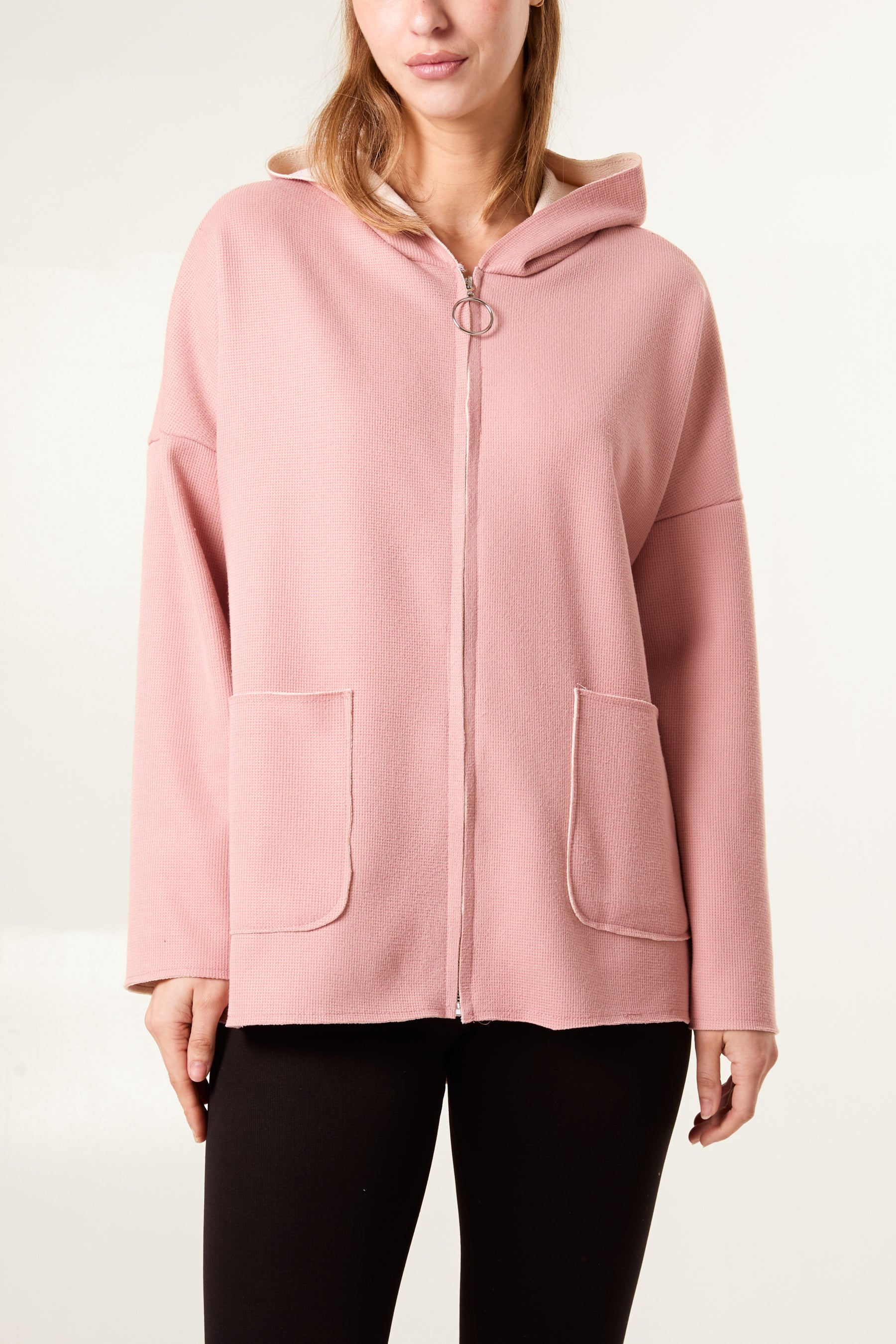 Textured Jersey Zip Up Hoodie