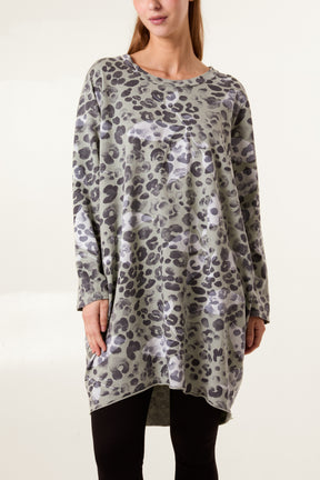 Animal Print Pockets Cotton Long Top/Dress