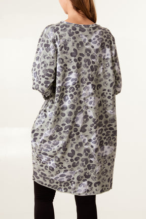 Animal Print Pockets Cotton Long Top/Dress