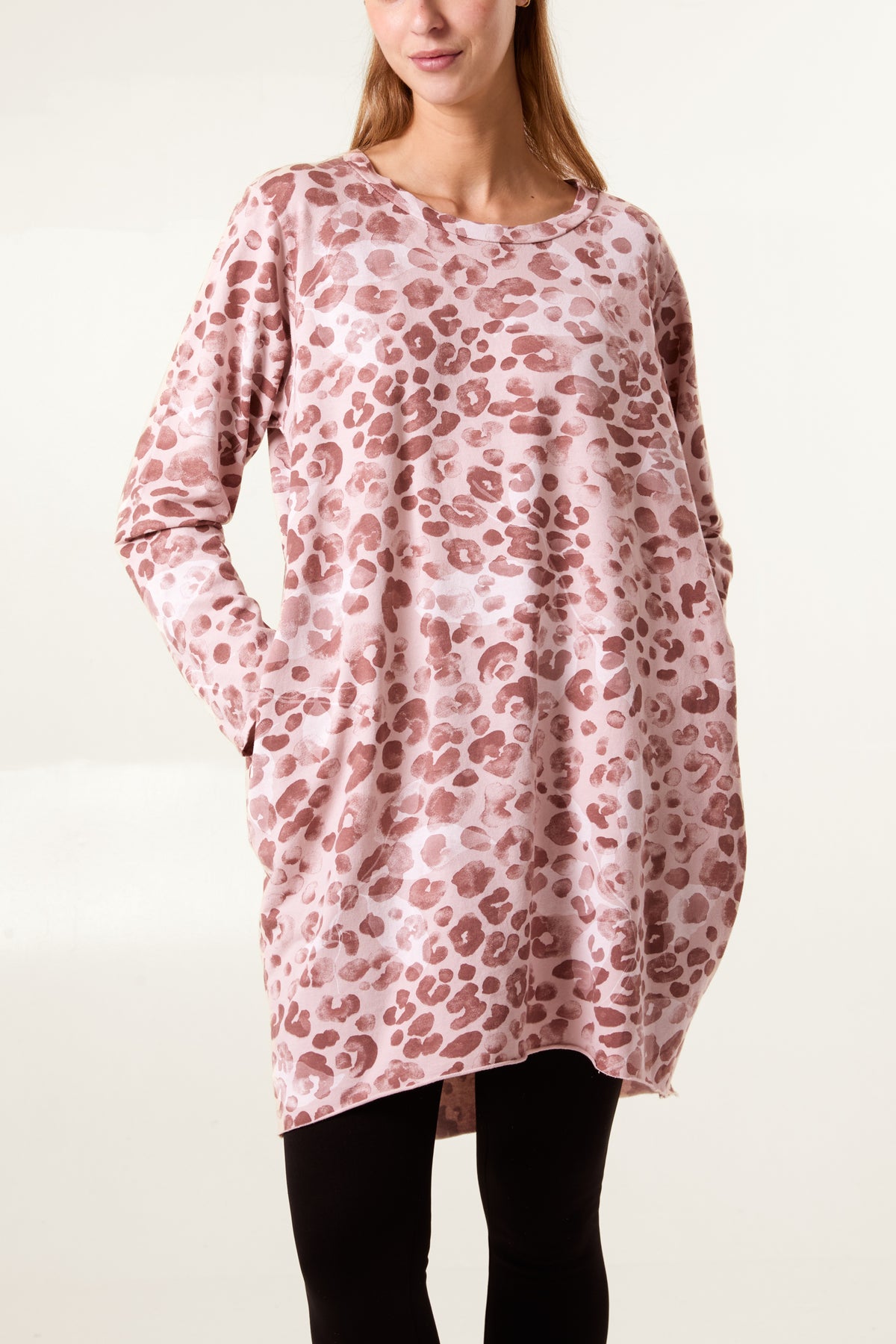 Animal Print Pockets Cotton Long Top/Dress