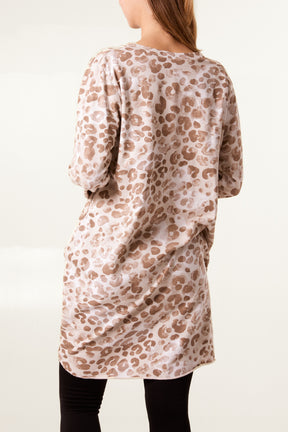 Animal Print Pockets Cotton Long Top/Dress