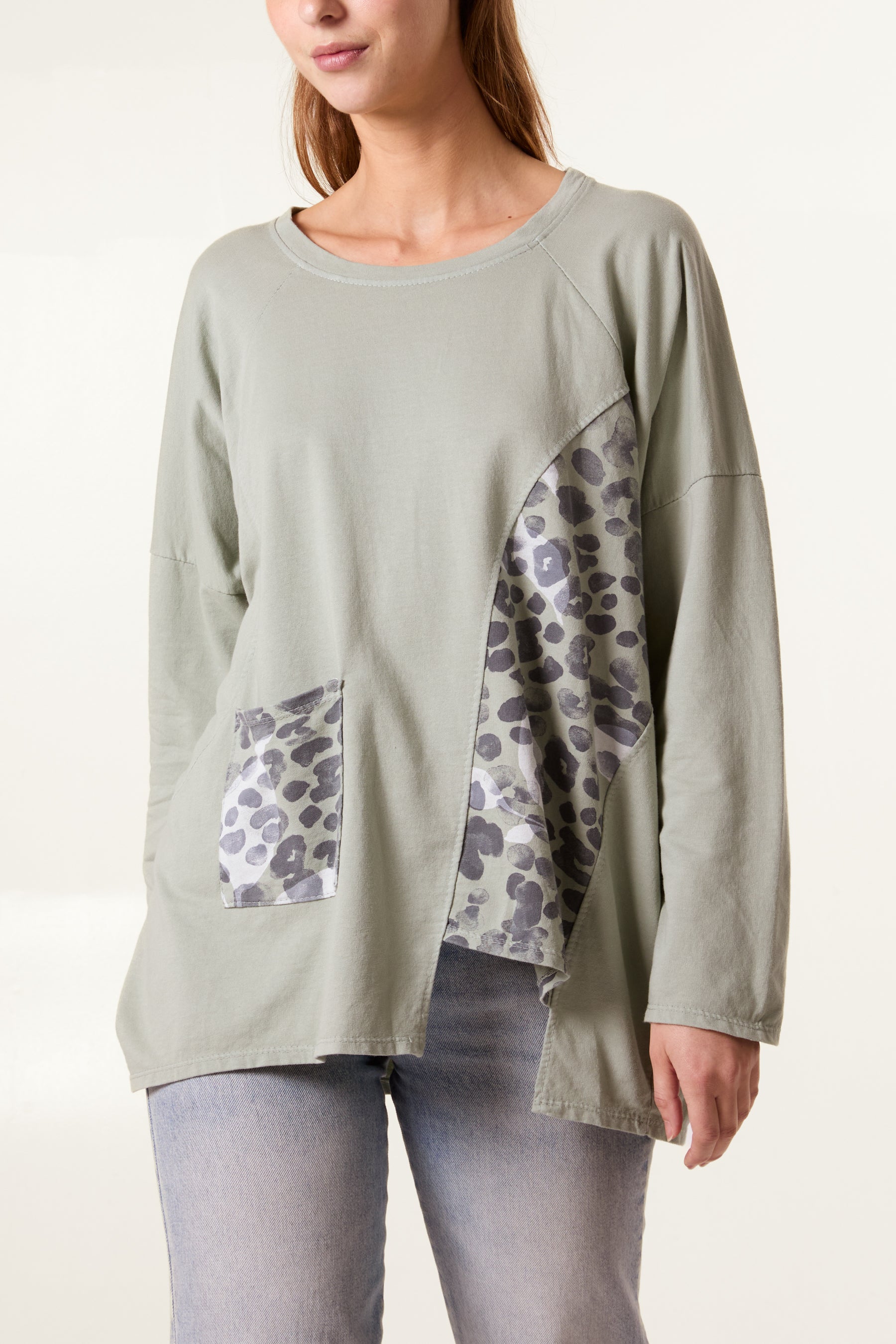 Leopard Detail & Pocket Cotton Top