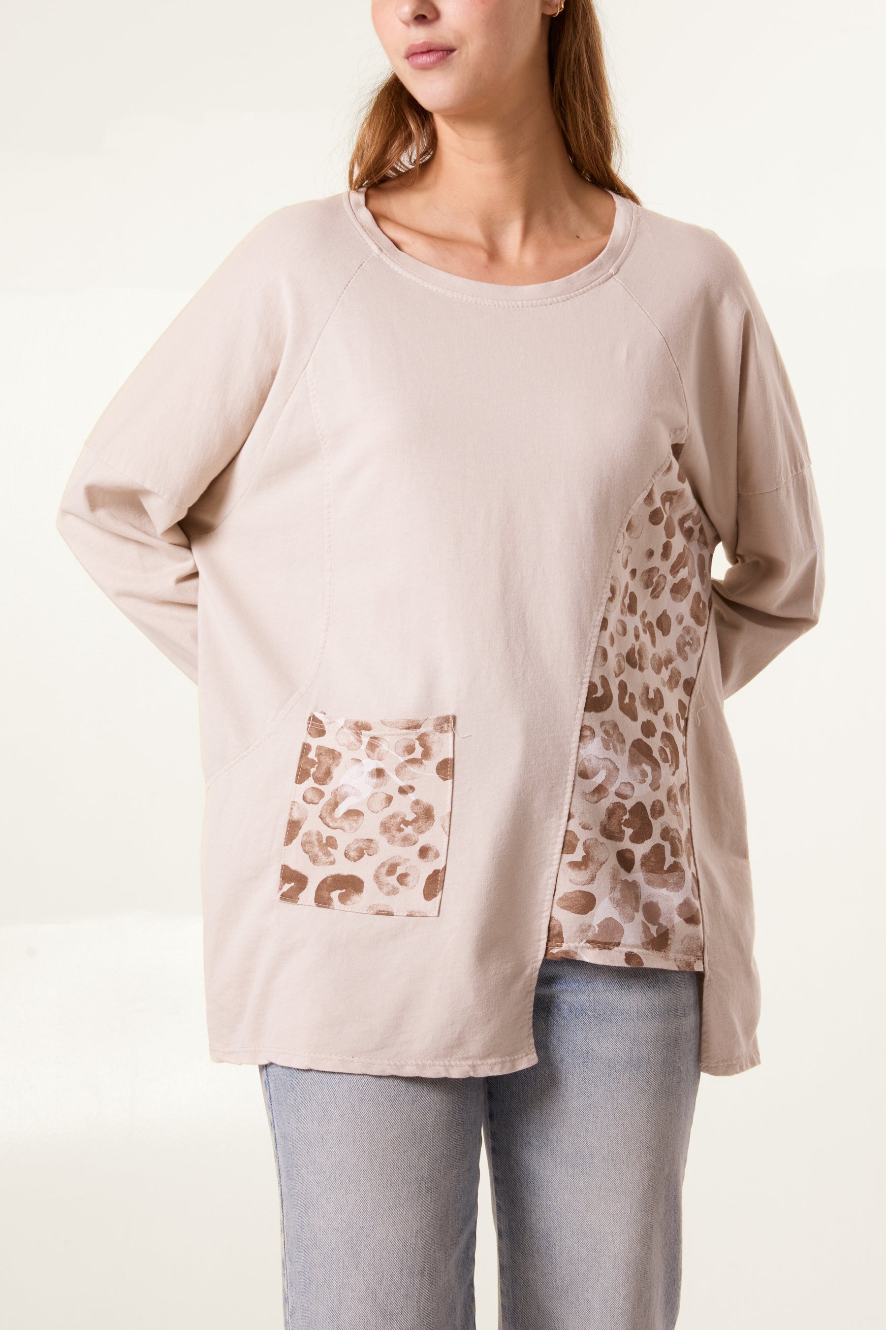 Leopard Detail & Pocket Cotton Top