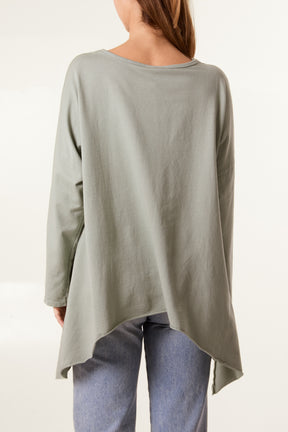 Asymmetric Cotton Long Sleeve Top