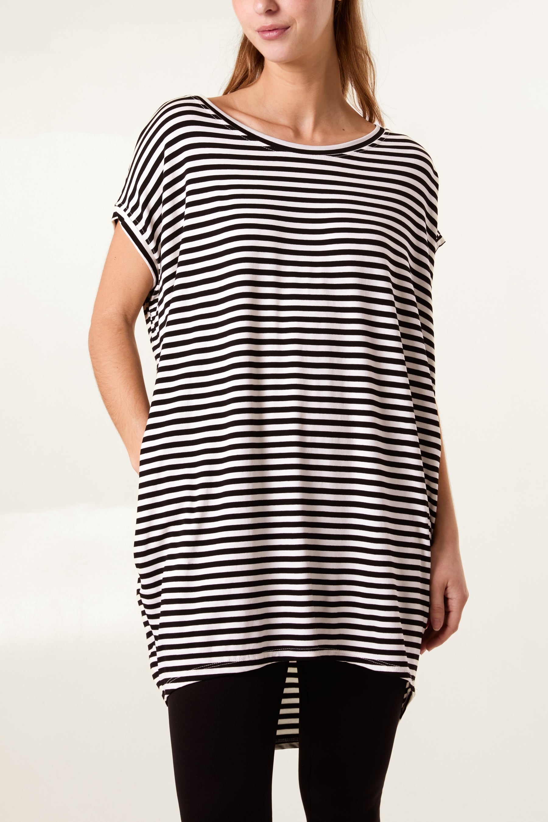 Round Neck Striped Relaxed T-Shirt