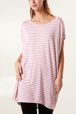 Round Neck Striped Relaxed T-Shirt