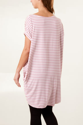 Round Neck Striped Relaxed T-Shirt