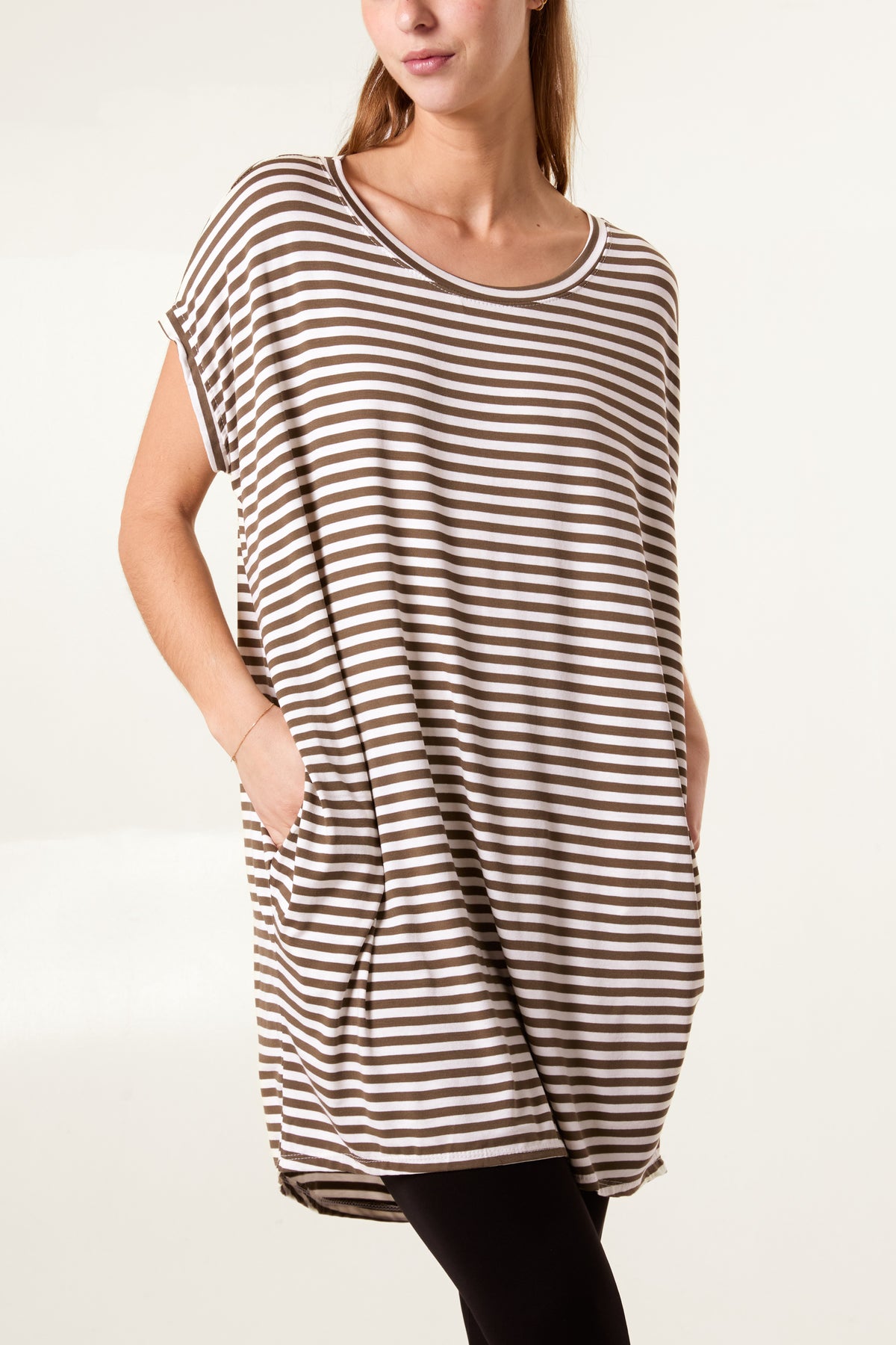 Round Neck Striped Relaxed T-Shirt