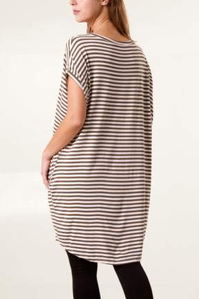 Round Neck Striped Relaxed T-Shirt