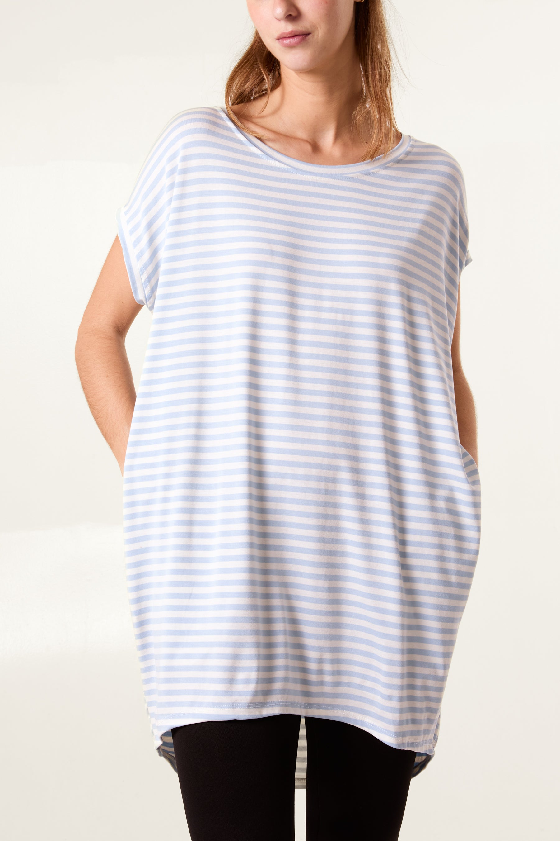 Round Neck Striped Relaxed T-Shirt