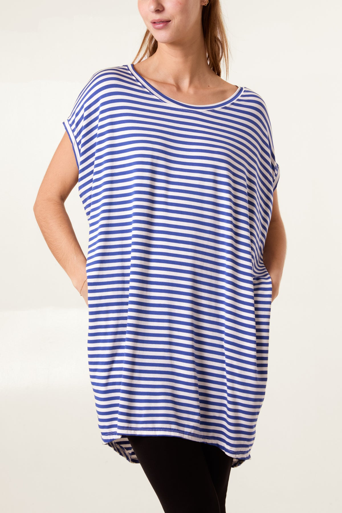 Round Neck Striped Relaxed T-Shirt