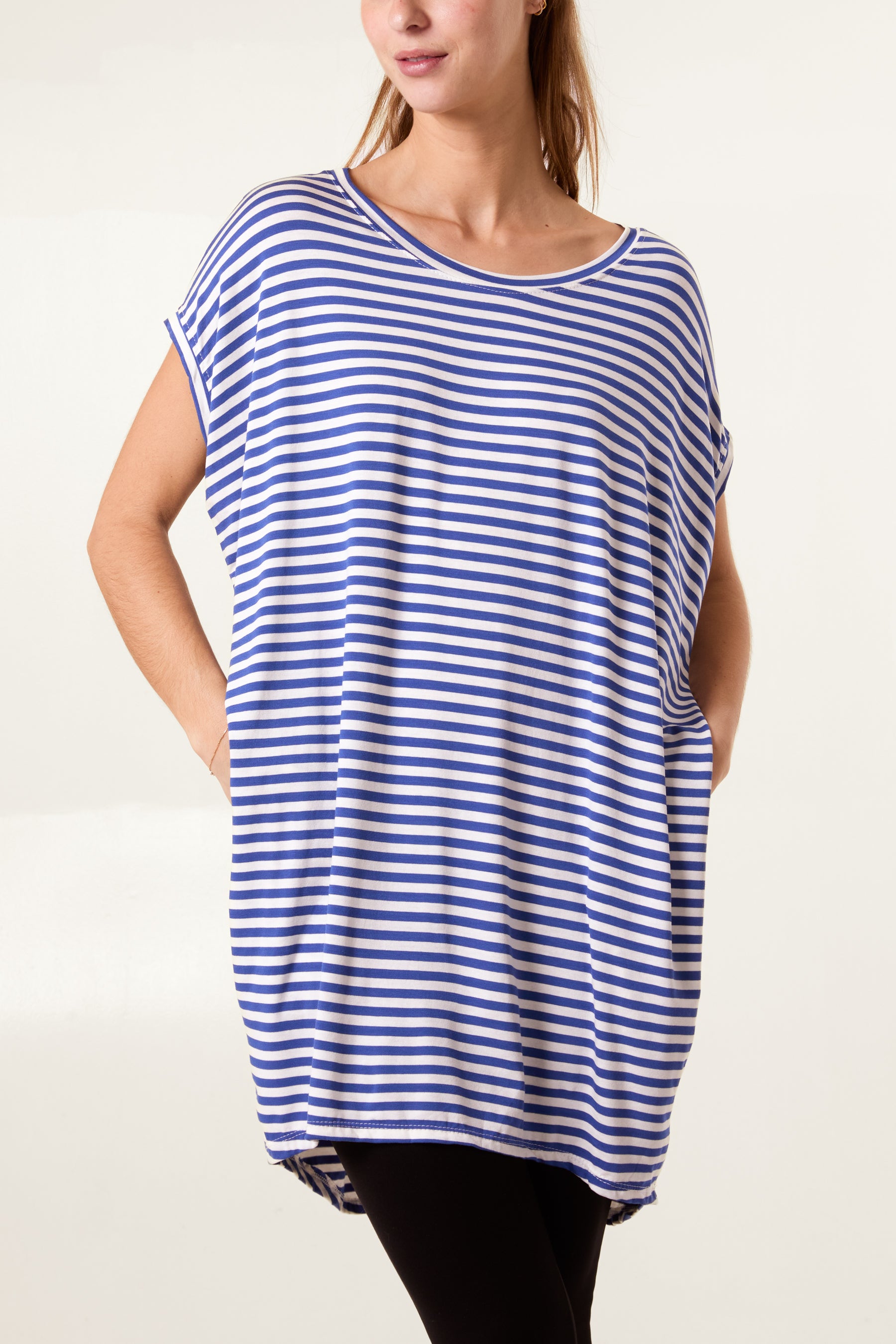 Round Neck Striped Relaxed T-Shirt