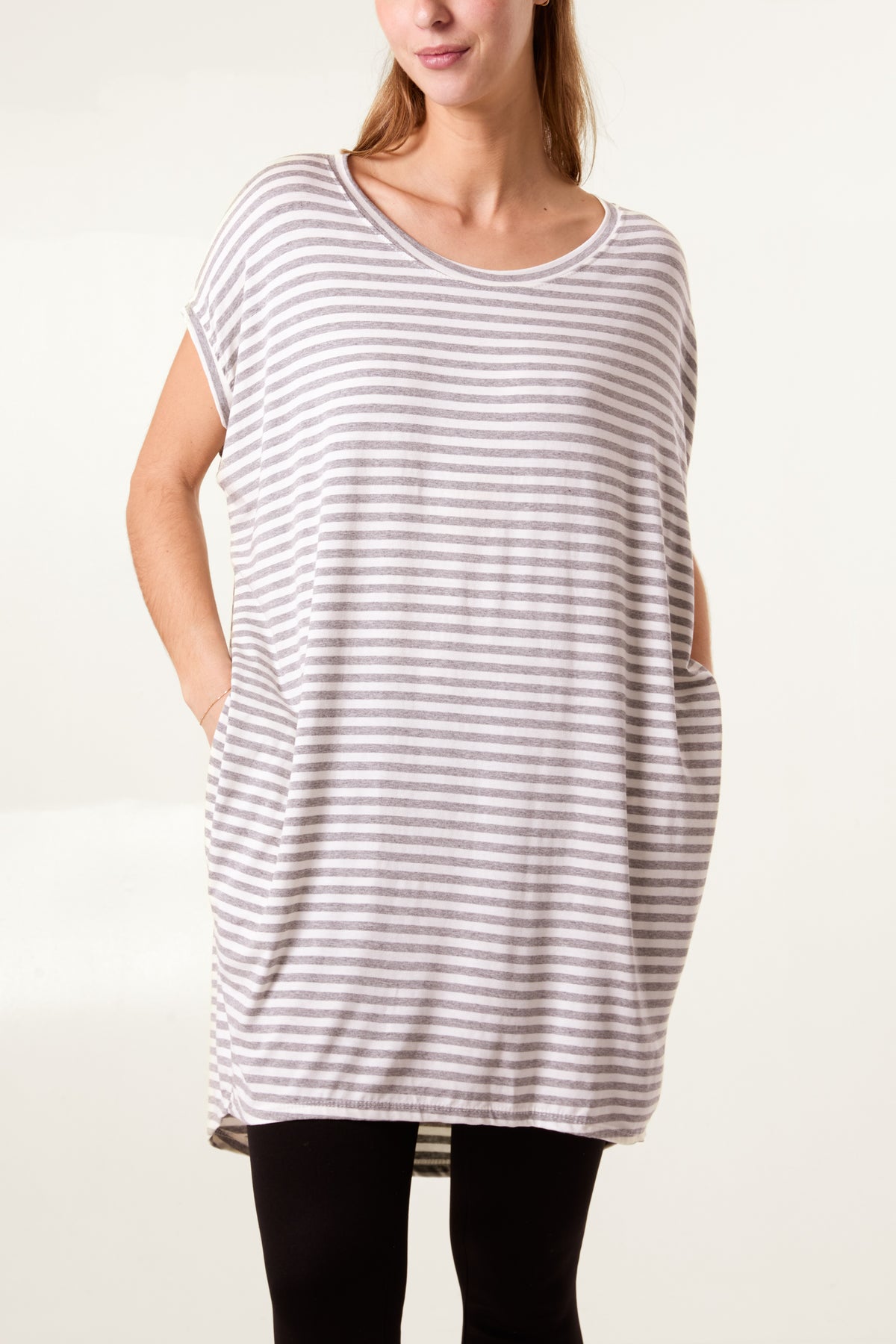 Round Neck Striped Relaxed T-Shirt